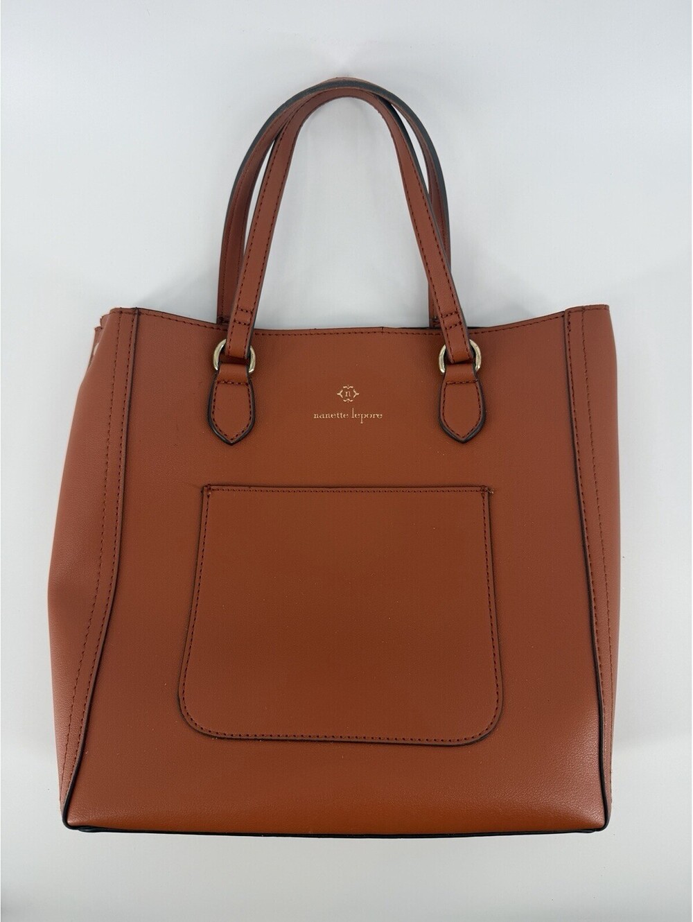 Nanette Lepore Brown Cognac Tote Bag Satchel Shoulder Handbag Front Pocket